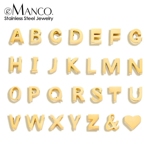 eManc Tiny Heart Dainty Initial Charm Gold Color Silver Color Letter Name Pendant For Women Wholesale Alphabet A-Z Jewelry Gift