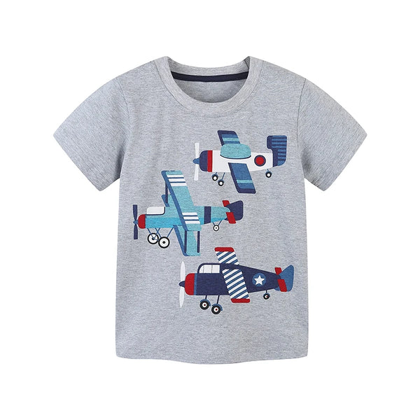 Little maven 2024 Baby Boys Summer Clothes Helicopter T-shirt Red Cotton New Fashion Tops for Kids 2-7 year