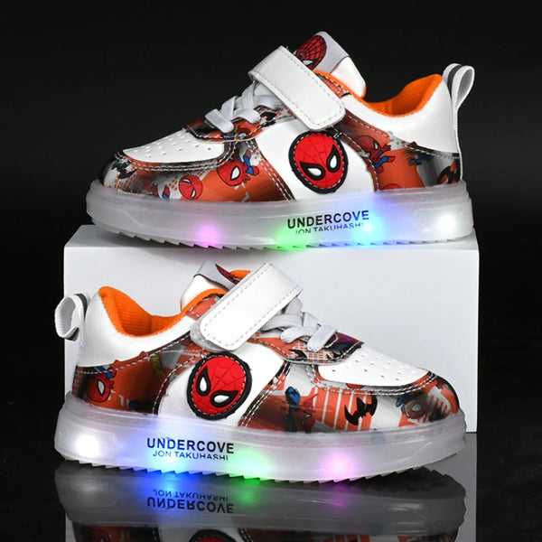 Disney Led Light Shoes for Kids Fashion Cartoon Spiderman Boys Sneakers Girls Casual Shoes Breathable Kids Sport Shoes