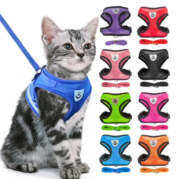 Pet Cat Harness Adjustable Mesh Vest Walking Lead Leash Puppy Polyester Mesh Breathable Kitten Accessories For Small Medium Dog
